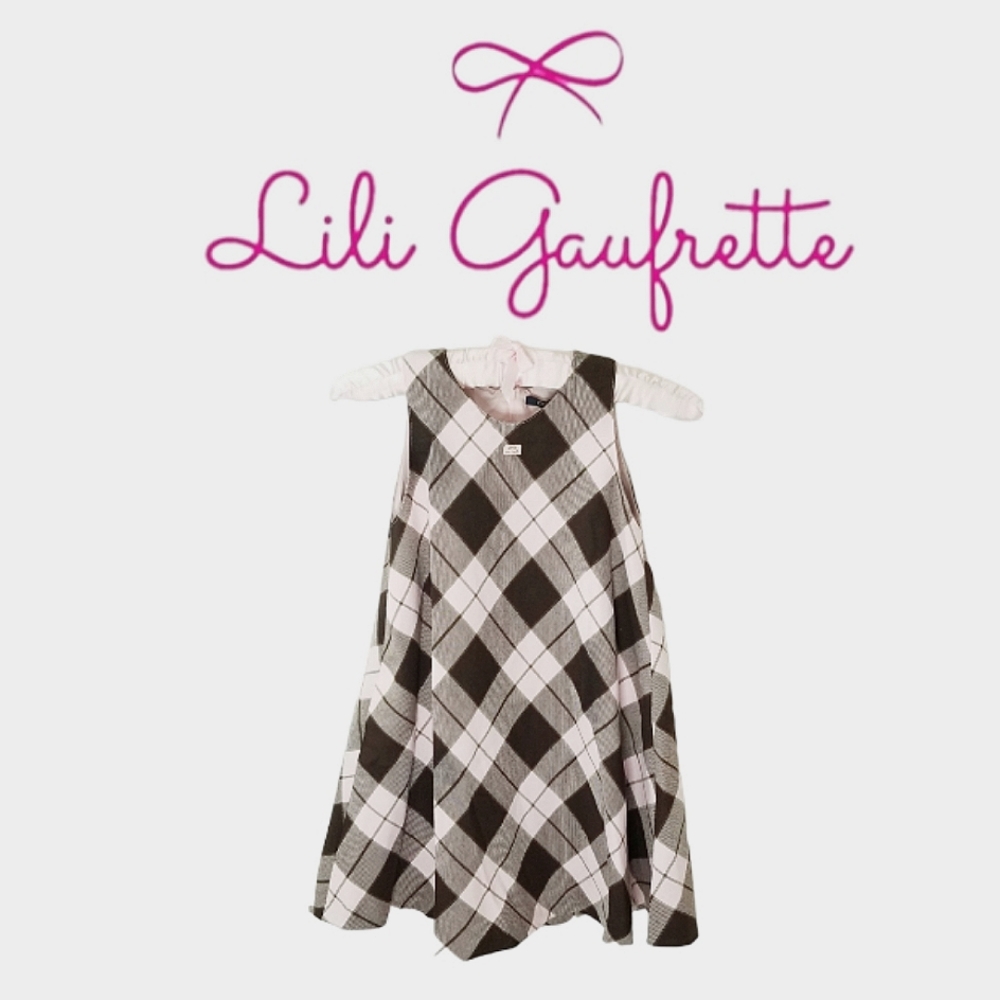 LILI GAUFRETTE France Pink & Brown Plaid Sleeveless A-Line Dress 8